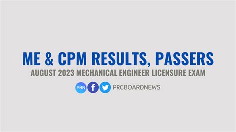 ME RESULTS: August 2023 Mechanical Engineering Board Exam, CPM .